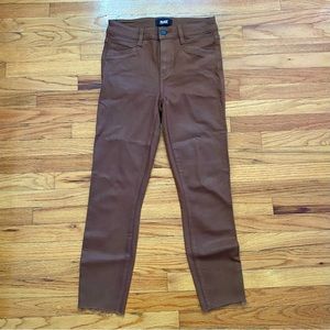 Paige Hoxton Stretch Coated Skinny Ankle Jeans in Cognac Brown Size 26